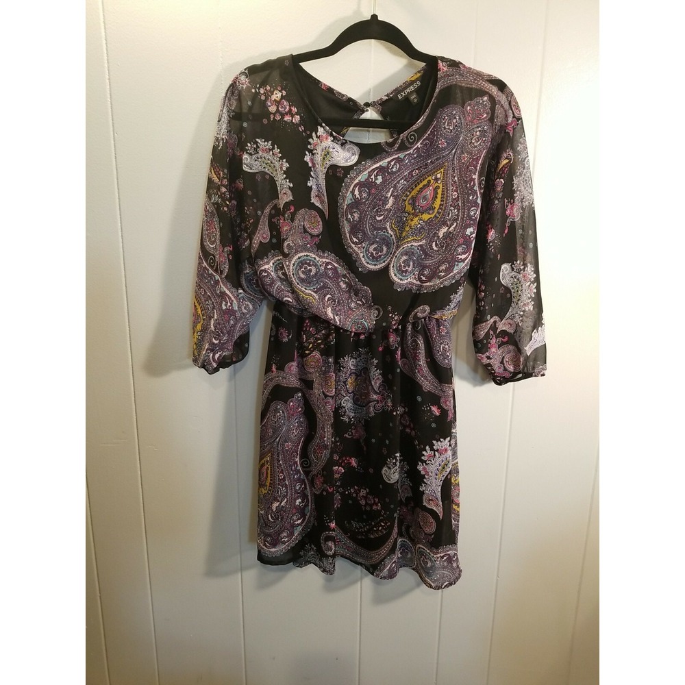 Express Womans XS‎ Black  Paisley Print Mini Dress Career Office Party Date